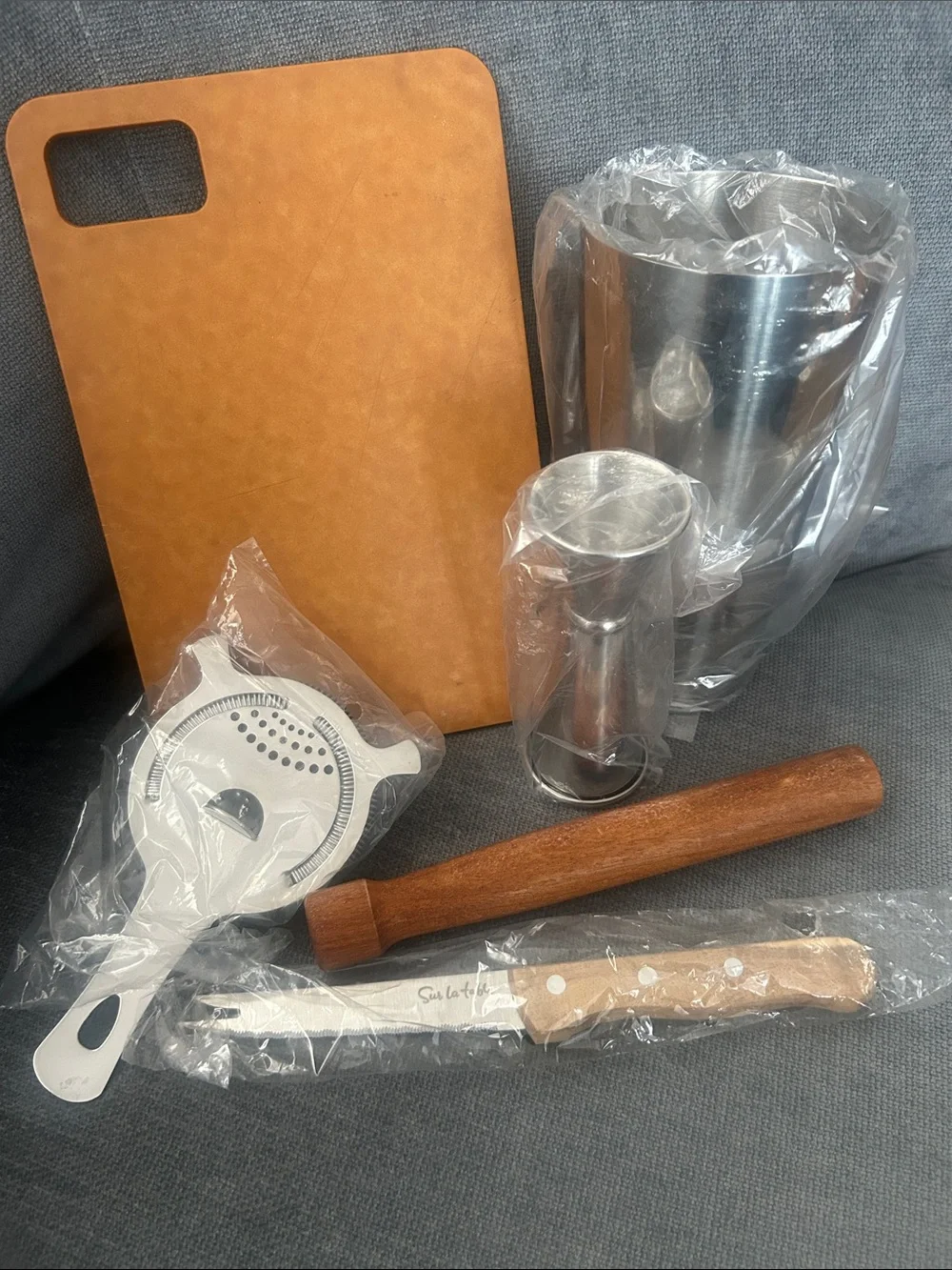 Sur la Table Stainless Steel and Wood Cocktail Tools Set